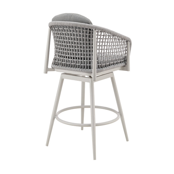 Homeroots 44" Light Gray Metal Swivel Outdoor Bar Height Chair With Footrest   571182