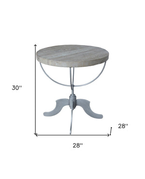 HomeRoots 30" Rustic Reclaimed Wood & Iron Round Pedestal End Table - Timeless, Versatile, Fully Assembled! 571183