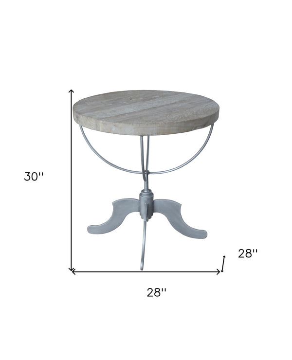 HomeRoots 30" Rustic Reclaimed Wood & Iron Round Pedestal End Table - Timeless, Versatile, Fully Assembled! 571183