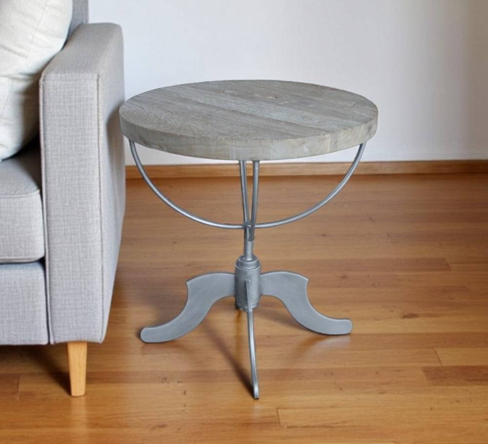HomeRoots 30" Rustic Reclaimed Wood & Iron Round Pedestal End Table - Timeless, Versatile, Fully Assembled! 571183