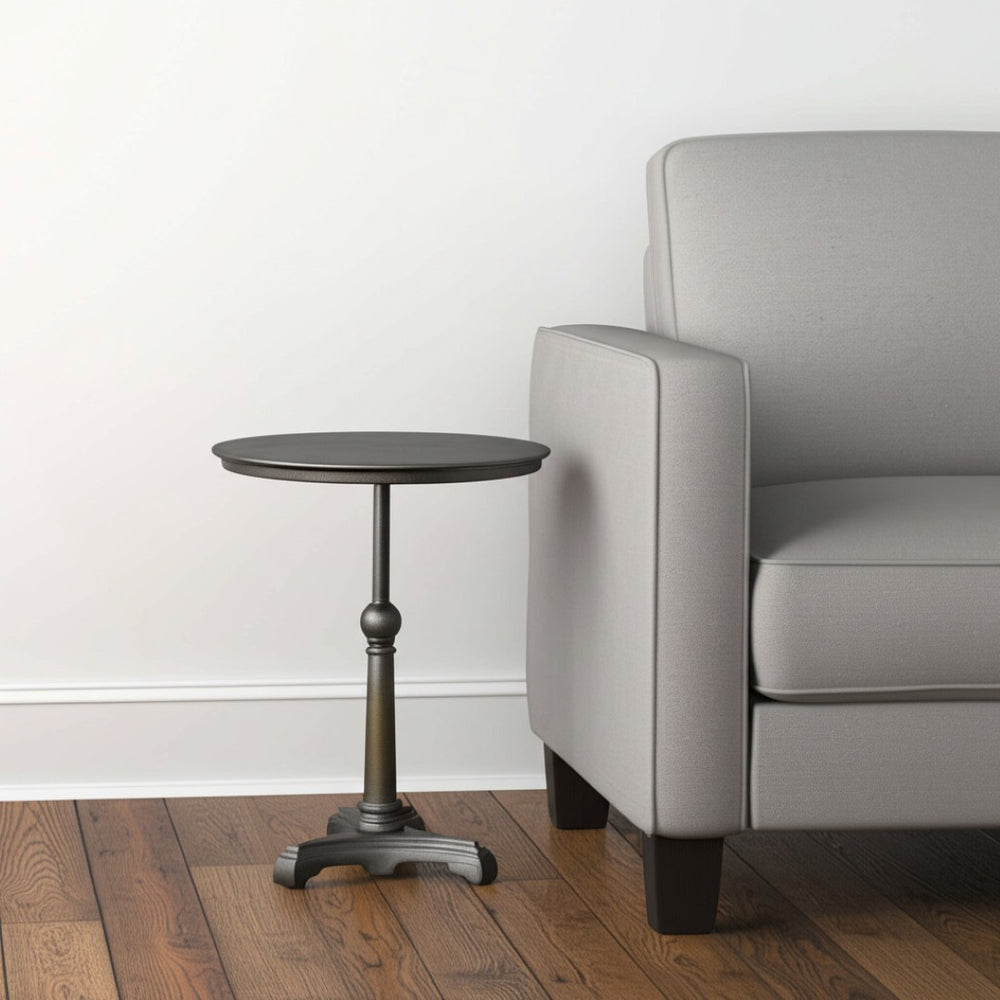 HomeRoots 30" Brown Iron Round Pedestal End Table - Rustic Charm, Durable Craftsmanship for Any Space 571184