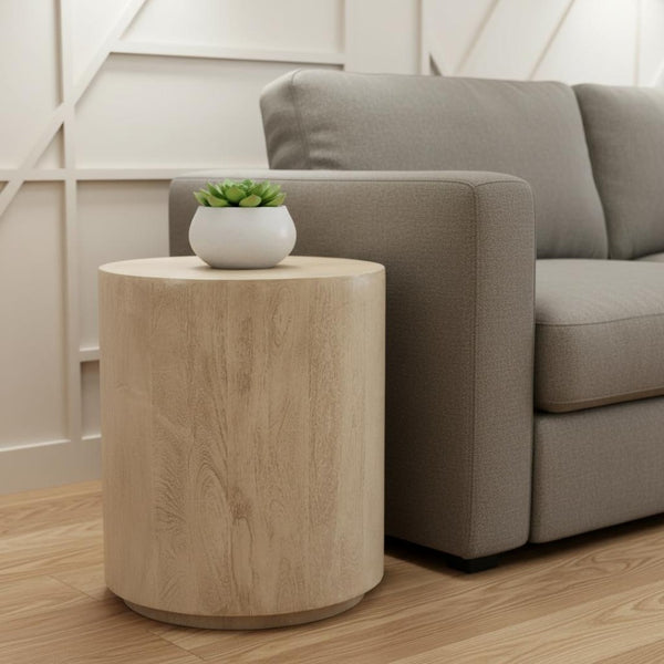 HomeRoots 20" Natural Distressed Solid Wood Round Pedestal End Table - Rustic Charm for Any Space, Handcrafted Elegance 571188