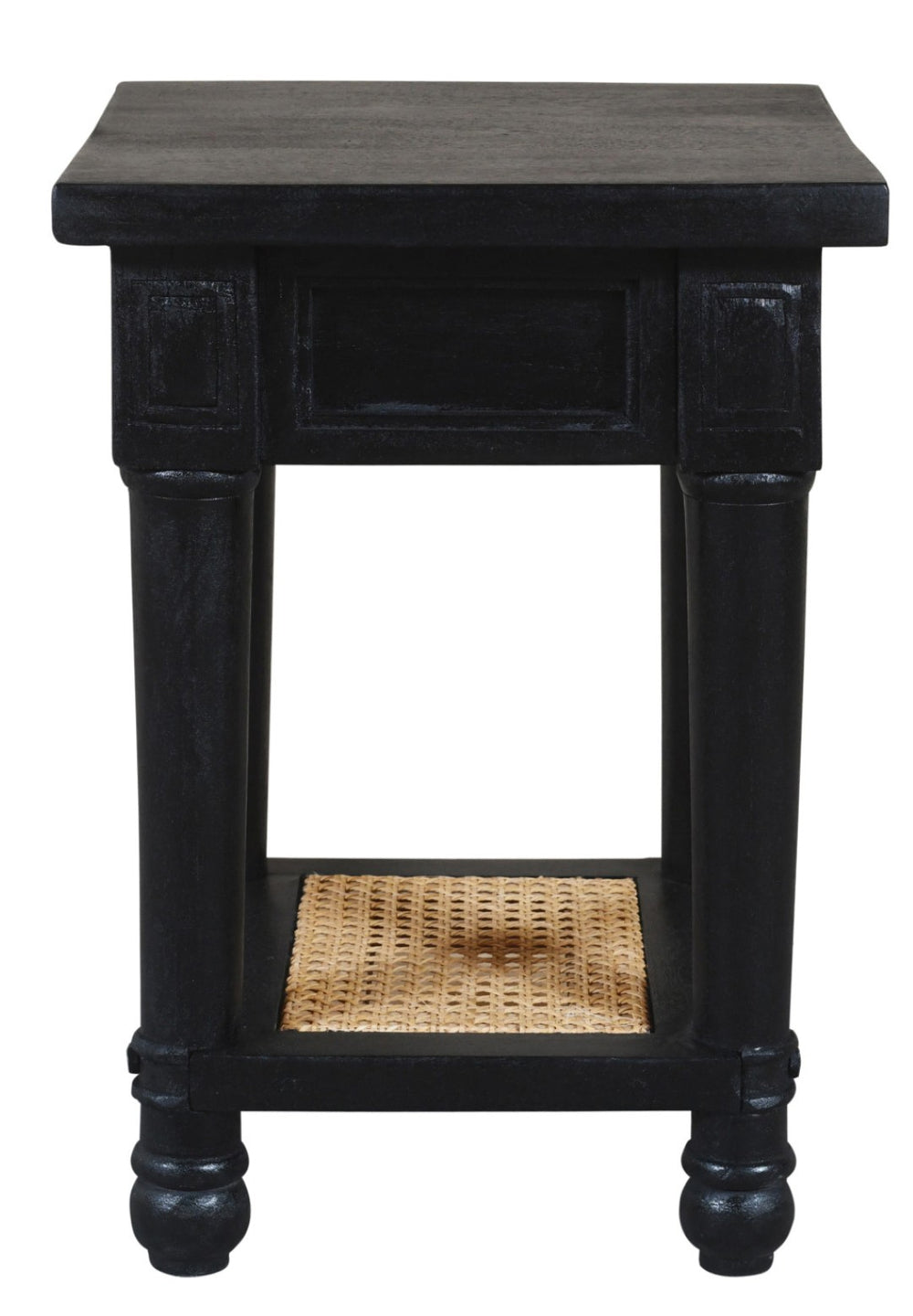 HomeRoots 20" Handcrafted Black & Natural Solid Wood Cane End Table with Shelf - Rustic Modern Charm & Versatile Design 571189