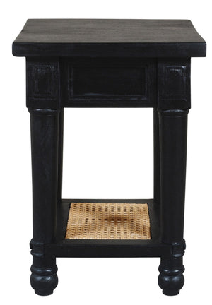 HomeRoots 20" Handcrafted Black & Natural Solid Wood Cane End Table with Shelf - Rustic Modern Charm & Versatile Design 571189