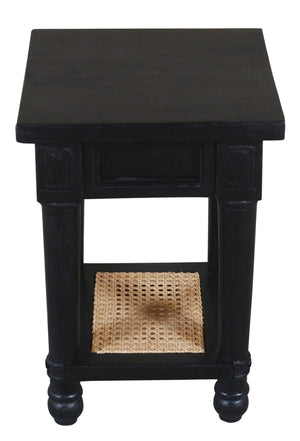 HomeRoots 20" Handcrafted Black & Natural Solid Wood Cane End Table with Shelf - Rustic Modern Charm & Versatile Design 571189