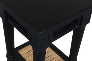 HomeRoots 20" Handcrafted Black & Natural Solid Wood Cane End Table with Shelf - Rustic Modern Charm & Versatile Design 571189