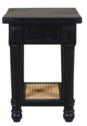 HomeRoots 20" Handcrafted Black & Natural Solid Wood Cane End Table with Shelf - Rustic Modern Charm & Versatile Design 571189