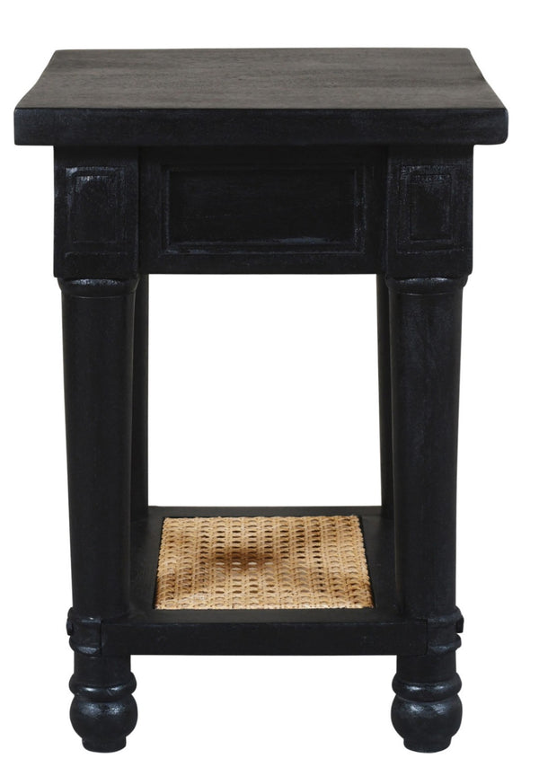 HomeRoots 20" Handcrafted Black & Natural Solid Wood Cane End Table with Shelf - Rustic Modern Charm & Versatile Design 571189