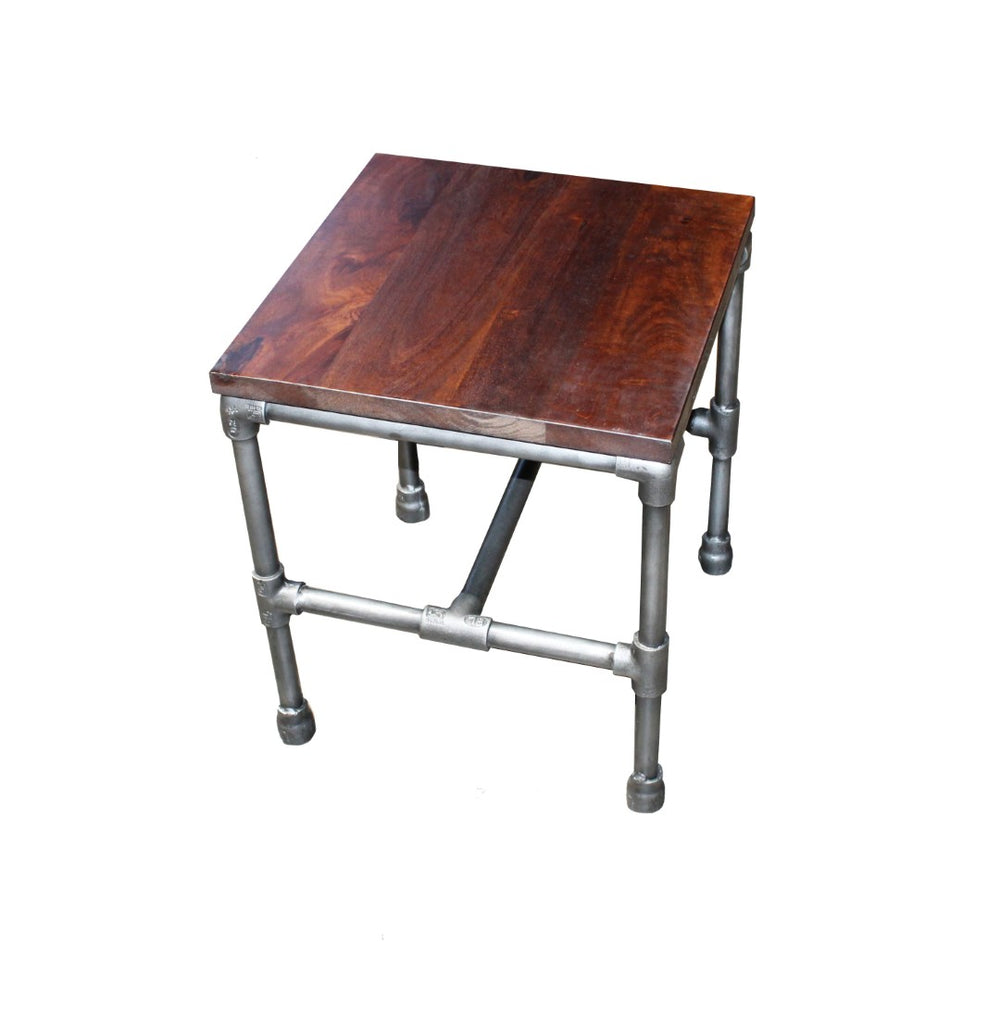HomeRoots 16" Rustic Brown Mango Wood and Silver Iron Square End Table - Handcrafted Vintage Charm for Any Space 571190