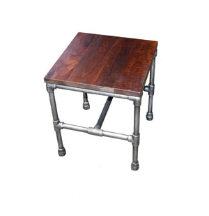 HomeRoots 16" Rustic Brown Mango Wood and Silver Iron Square End Table - Handcrafted Vintage Charm for Any Space 571190