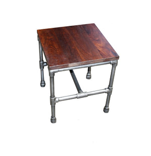 HomeRoots 16" Rustic Brown Mango Wood and Silver Iron Square End Table - Handcrafted Vintage Charm for Any Space 571190