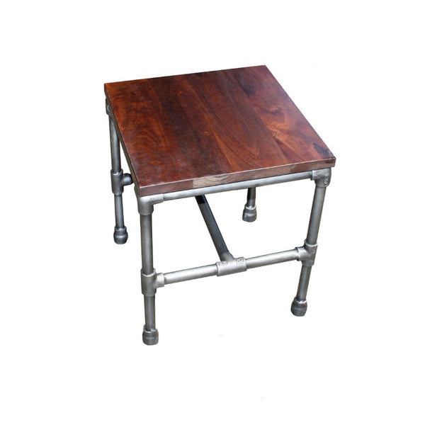 HomeRoots 16" Rustic Brown Mango Wood and Silver Iron Square End Table - Handcrafted Vintage Charm for Any Space 571190