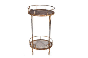 HomeRoots 18" Brown Iron Distressed Round Rolling Bar Cart - Stylish Compact Multi-Functional Entertaining Solution 571192