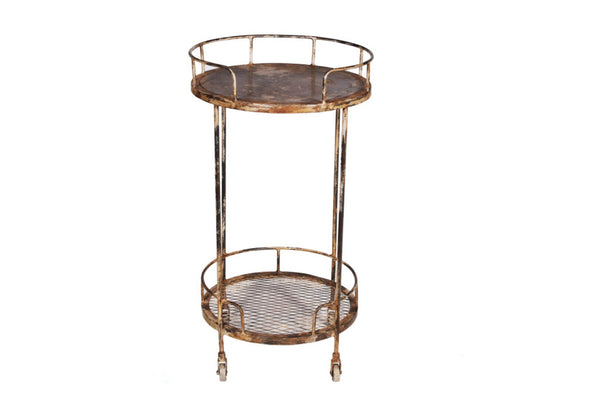 HomeRoots 18" Brown Iron Distressed Round Rolling Bar Cart - Stylish Compact Multi-Functional Entertaining Solution 571192