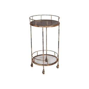 HomeRoots 18" Brown Iron Distressed Round Rolling Bar Cart - Stylish Compact Multi-Functional Entertaining Solution 571192