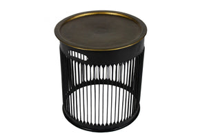 HomeRoots 22" Industrial Brass Iron Round Drum End Table - Modern Accent for Living Room & Bedroom Decor 571193