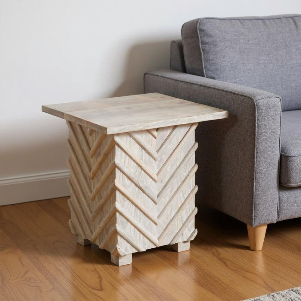 HomeRoots 24" White Distressed Solid Wood Square End Table - Rustic Charm, Versatile Design for Any Space 571194