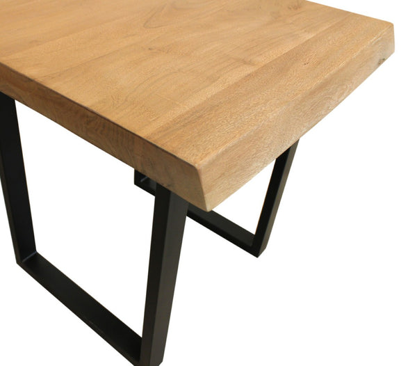 HomeRoots 24" Rustic Square End Table with Distressed Solid Mango Wood Top & Sturdy Black Iron Base for Home Decor 571196