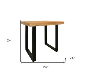 HomeRoots 24" Rustic Square End Table with Distressed Solid Mango Wood Top & Sturdy Black Iron Base for Home Decor 571196