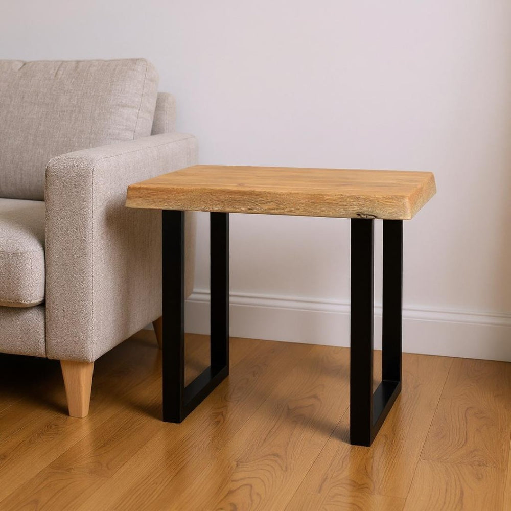 HomeRoots 24" Rustic Square End Table with Distressed Solid Mango Wood Top & Sturdy Black Iron Base for Home Decor 571196