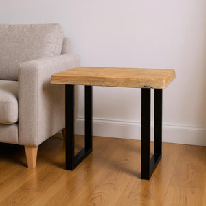 HomeRoots 24" Rustic Square End Table with Distressed Solid Mango Wood Top & Sturdy Black Iron Base for Home Decor 571196