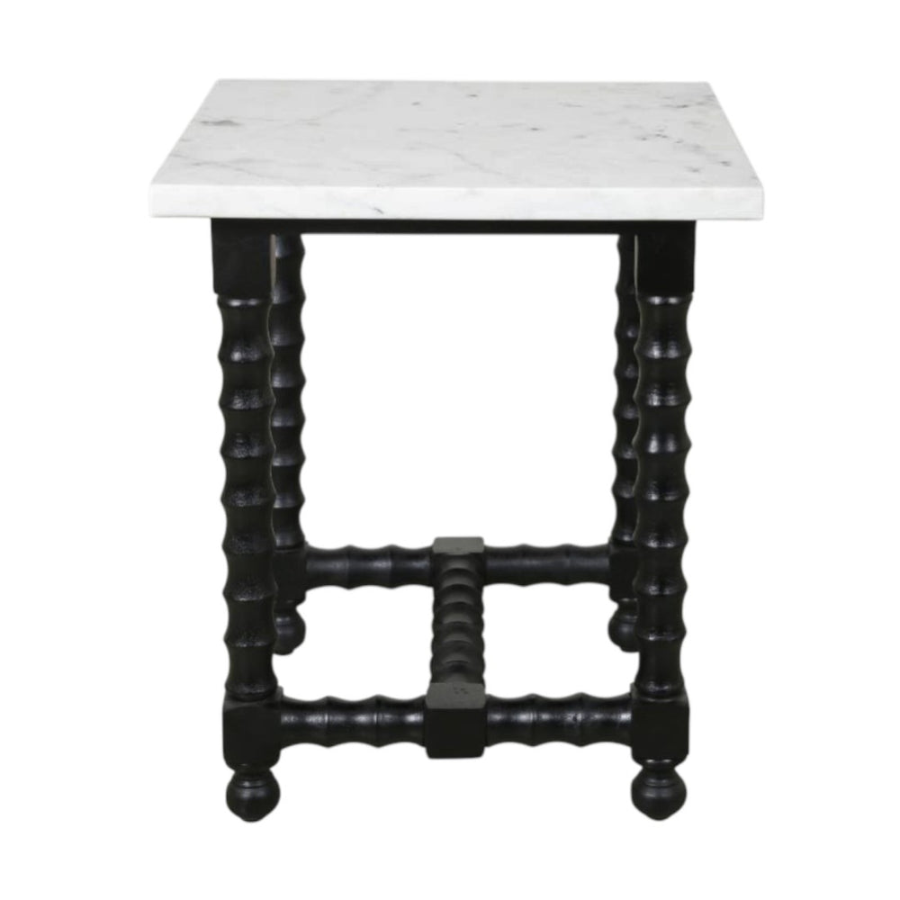HomeRoots 24" Elegant White Marble & Black Mango Wood Square Trestle End Table - Vintage Charm & Versatile Use 571197