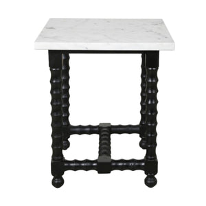 HomeRoots 24" Elegant White Marble & Black Mango Wood Square Trestle End Table - Vintage Charm & Versatile Use 571197