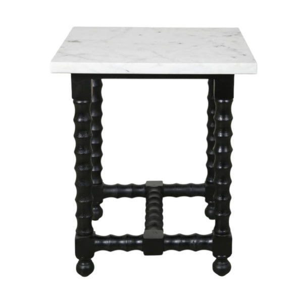 HomeRoots 24" Elegant White Marble & Black Mango Wood Square Trestle End Table - Vintage Charm & Versatile Use 571197