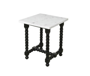 HomeRoots 24" Elegant White Marble & Black Mango Wood Square Trestle End Table - Vintage Charm & Versatile Use 571197