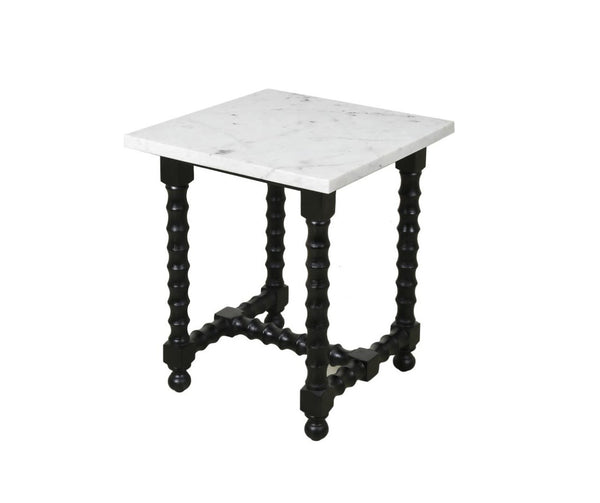 HomeRoots 24" Elegant White Marble & Black Mango Wood Square Trestle End Table - Vintage Charm & Versatile Use 571197
