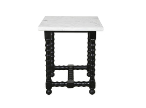 HomeRoots 24" Elegant White Marble & Black Mango Wood Square Trestle End Table - Vintage Charm & Versatile Use 571197