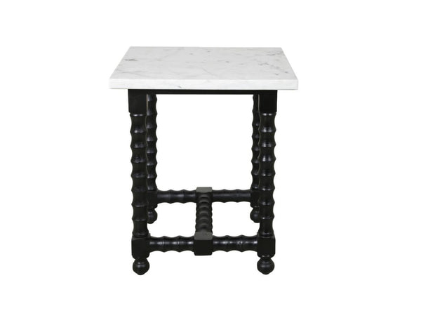 HomeRoots 24" Elegant White Marble & Black Mango Wood Square Trestle End Table - Vintage Charm & Versatile Use 571197