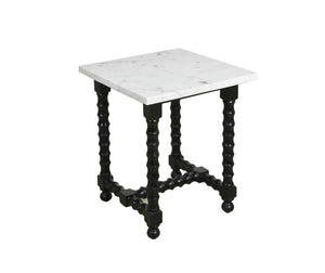 HomeRoots 24" Elegant White Marble & Black Mango Wood Square Trestle End Table - Vintage Charm & Versatile Use 571197