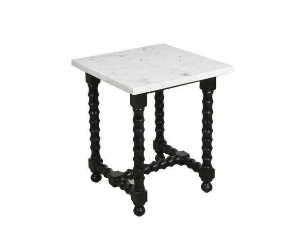 HomeRoots 24" Elegant White Marble & Black Mango Wood Square Trestle End Table - Vintage Charm & Versatile Use 571197