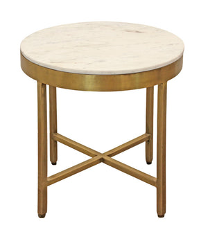 HomeRoots 20" Ivory Marble and Rustic Brass Iron End Table with Cross-Leg Design for Modern Spaces 571198