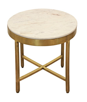 HomeRoots 20" Ivory Marble and Rustic Brass Iron End Table with Cross-Leg Design for Modern Spaces 571198