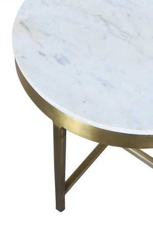 HomeRoots 20" Ivory Marble and Rustic Brass Iron End Table with Cross-Leg Design for Modern Spaces 571198