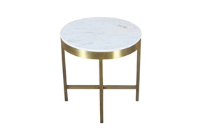 HomeRoots 20" Ivory Marble and Rustic Brass Iron End Table with Cross-Leg Design for Modern Spaces 571198