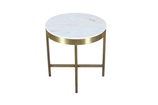 HomeRoots 20" Ivory Marble and Rustic Brass Iron End Table with Cross-Leg Design for Modern Spaces 571198