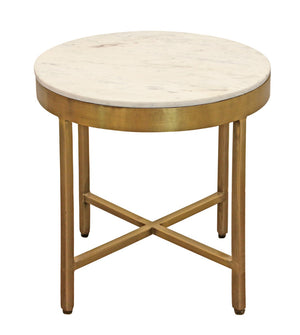 HomeRoots 20" Ivory Marble and Rustic Brass Iron End Table with Cross-Leg Design for Modern Spaces 571198