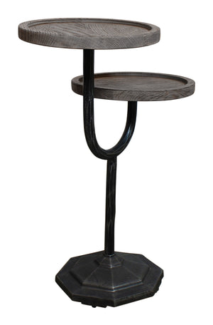 HomeRoots 19" Rustic Round Double Tray End Table with Solid Wood Top and Durable Black Iron Base for Versatile Use 571199