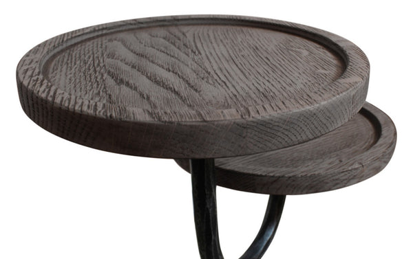 HomeRoots 19" Rustic Round Double Tray End Table with Solid Wood Top and Durable Black Iron Base for Versatile Use 571199