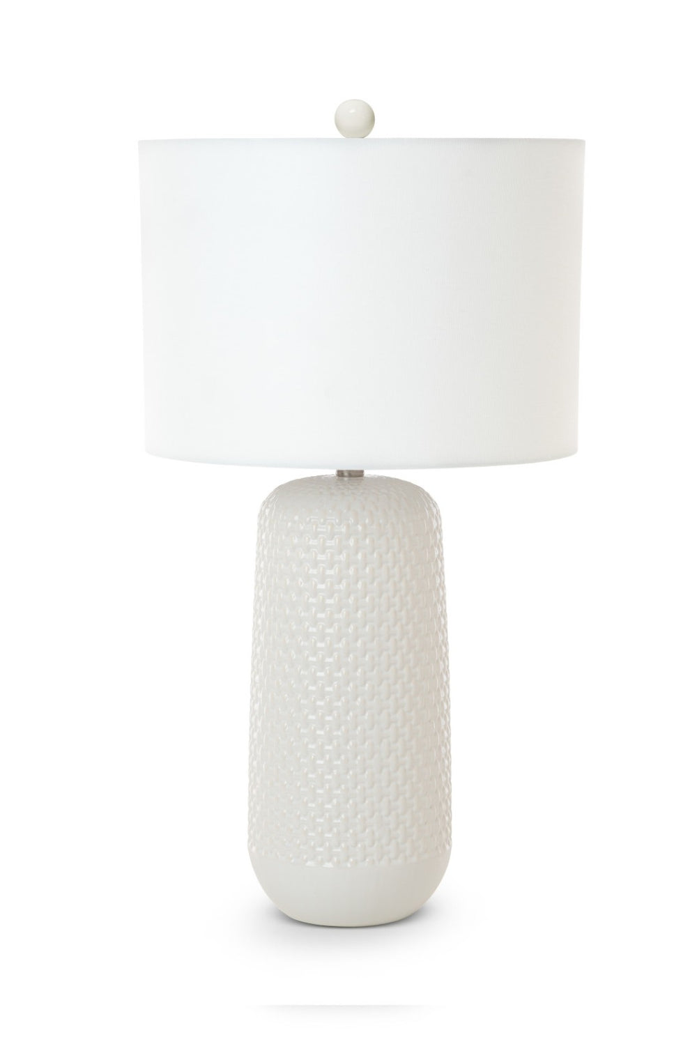 HomeRoots Set of Two 30" White Textured Ceramic Table Lamps with Contemporary Drum Shades for Modern Spaces 571281