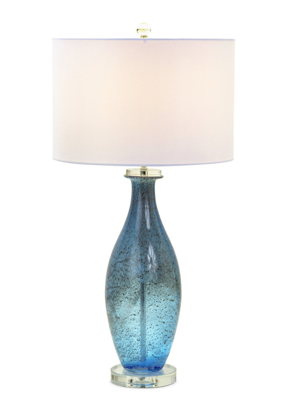 HomeRoots Set of Two 30" Coastal Blue Crystal Glass Table Lamps with Elegant White Drum Shades for Home 571282