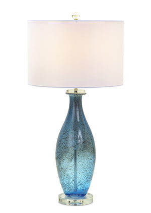 HomeRoots Set of Two 30" Coastal Blue Crystal Glass Table Lamps with Elegant White Drum Shades for Home 571282