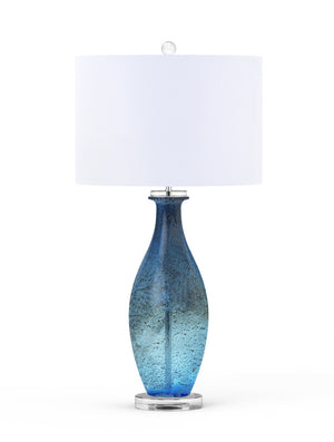HomeRoots Set of Two 30" Coastal Blue Crystal Glass Table Lamps with Elegant White Drum Shades for Home 571282