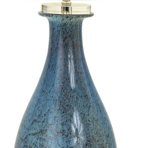 HomeRoots Set of Two 30" Coastal Blue Crystal Glass Table Lamps with Elegant White Drum Shades for Home 571282