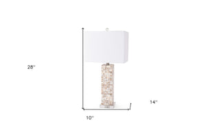 Homeroots Set Of Two 28" Beige Mother Of Pearl Table Lamps With Elegant White Linen Shades For Home Décor   571285