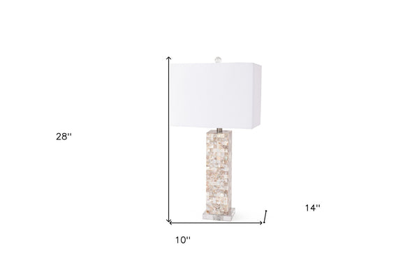 Homeroots Set Of Two 28" Beige Mother Of Pearl Table Lamps With Elegant White Linen Shades For Home Décor   571285