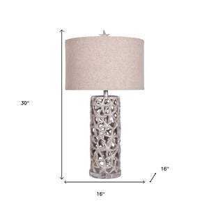 Homeroots Set Of Two 30" Silver Coastal Starfish Table Lamps With Beige Shades For Stylish Ambient Lighting   571286